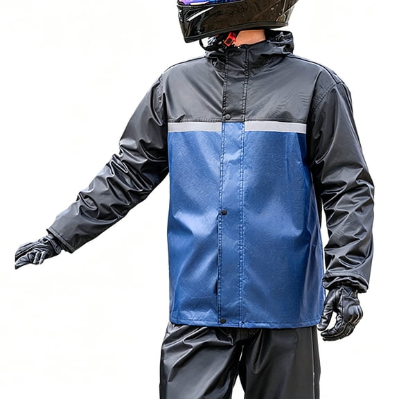 JUjie Men Women Motorcycle Rain Suit Two Piece, Water Resistant Reflective Riding Raincoat with Hood, Blue Grey Green M-XXXL Raincoat