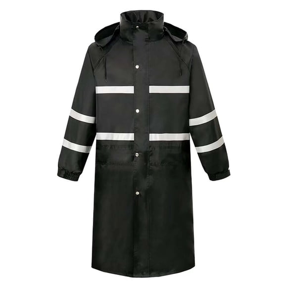 JUjie Raincoat Men Long Reflective Double Layer Thickened Oxford Water Resistant for Occupational, Black M-XXXXL Raincoat