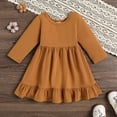 thumbnail image 1 of JUoaLXG Baby Girls Casual Dresses Spring Autumn Solid Color Round Neck Long Sleeve A Line Dress Sportwear,Brown,6-12 Months, 1 of 7