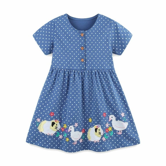 JUoaLXG Baby Girls Casual Dresses Summer Cotton Short Sleeve Dress Daily-Wear,Blue,1-2 Years
