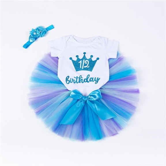JUoaLXG Baby Girls Casual Dresses Summer Cute Mesh Set Birthday Rainbow Puffy Birthday Party Dress Daily-Wear,Blue,3-6 Months