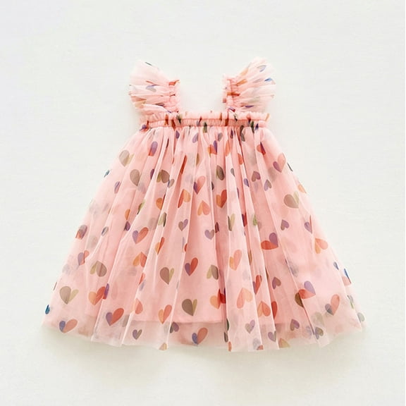 JUoaLXG Baby Girls Casual Dresses Summer Fly Sleeve Party Dance Party Dress Holiday Wear,Pink,1-2 Years