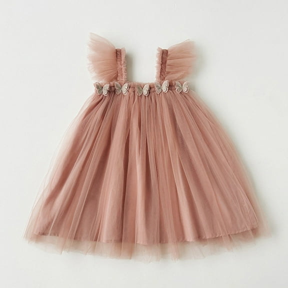 JUoaLXG Baby Girls Casual Dresses Summer Fly Sleeve Party Dance Party Dress Holiday Wear,Pink,12-18 Months