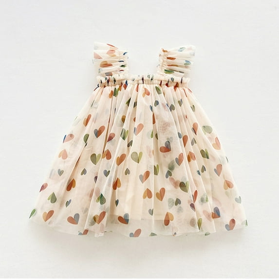 JUoaLXG Baby Girls Casual Dresses Summer Fly Sleeve Party Dance Party Dress Sportwear,Beige,1-2 Years
