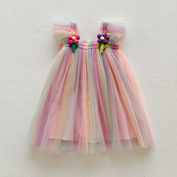 JUoaLXG Baby Girls Casual Dresses Summer Fly Sleeve Party Floral Dance Party Dress Holiday Wear,Pink,1-2 Years