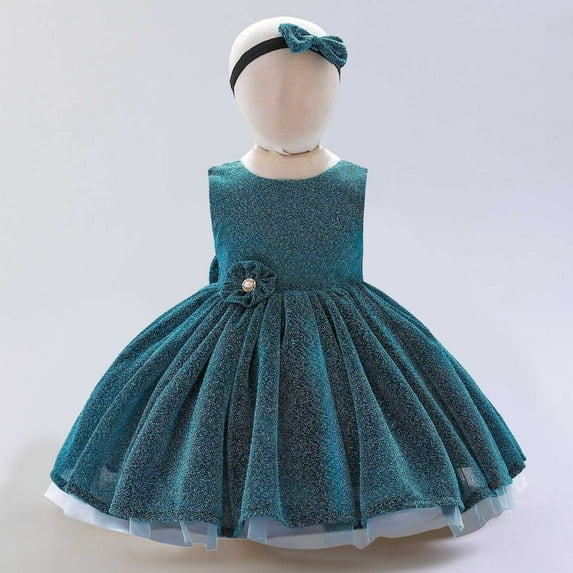 JUoaLXG Baby Girls Casual Dresses Summer Kids Floral Pageant Party Child Gown Princess Dress Streetwear,Green,18-24 Months