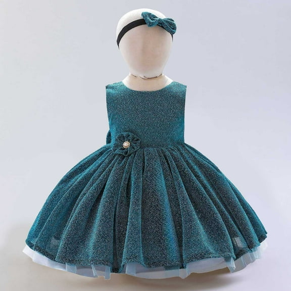 JUoaLXG Baby Girls Casual Dresses Summer Kids Floral Pageant Party Child Gown Princess Dress Streetwear,Green,18-24 Months