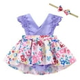 thumbnail image 1 of JUoaLXG Baby Girls Casual Dresses Summer Sleeveless Floral Print Crawl Suit Headband 3 To 27 Months Dress Daily-Wear,Purple,0-6 Months, 1 of 3