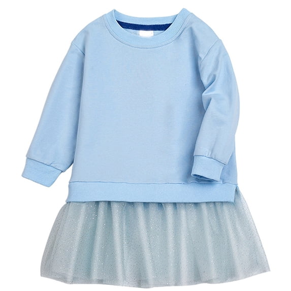 JUoaLXG Baby Girls Casual Dresses Summer Solid Color Crew Neck Long Sleeve Sweater Cute Fashion Dress Daily-Wear,Blue,12-18 Months
