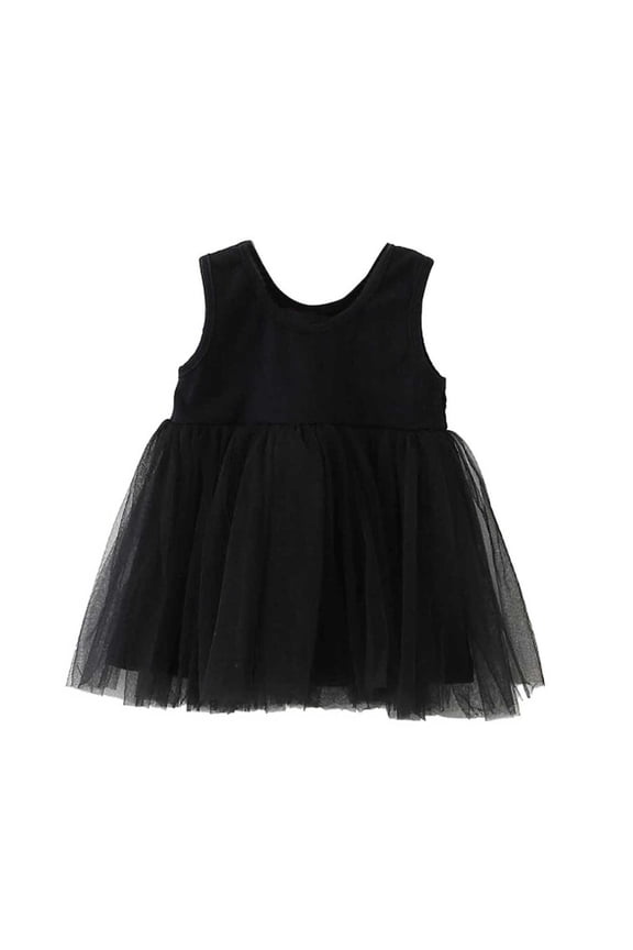 Baby Girls Casual Dresses Summer Solid Color Round Neck Sleeveless Mesh Dance Party Sundress Streetwear,Black,18-24 Months