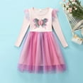 thumbnail image 1 of JUoaLXG Toddler Girls Casual Dresses Butterfly Sequins Crew Neck Long Sleeve Party Princess Mesh Dress Daily-Wear,Pink,3-4 Years, 1 of 8