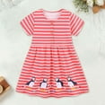 thumbnail image 1 of JUoaLXG Toddler Girls Casual Dresses Summer Animal Embroidered Striped Short Sleeve Princess Party Dress Holiday Wear,Pink,6-7 Years, 1 of 6