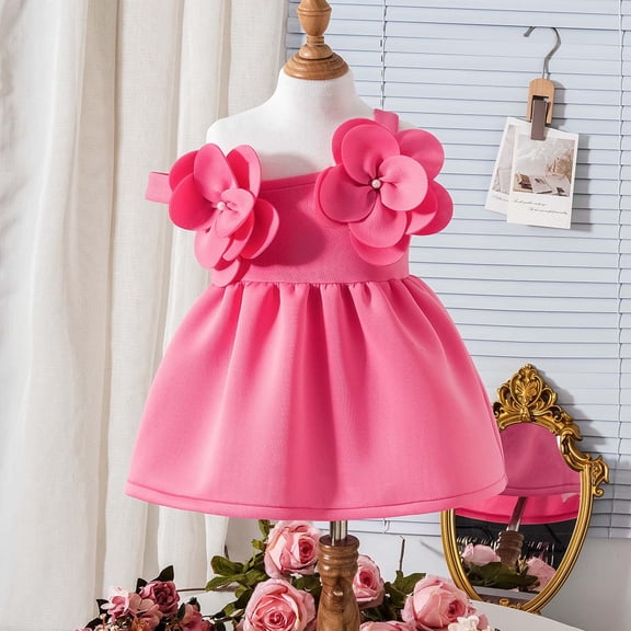 JUoaLXG Toddler Girls Casual Dresses Summer Children Off Shoulder Sleeveless Solid Bowknot Dress Outwear,Pink,4-5 Years