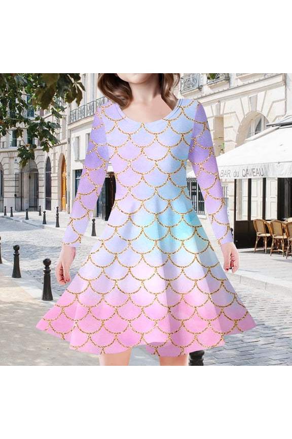 Toddler Girls Casual Dresses Summer Children'S Fish Scale Print Sparkling Pretty Sequin Fashion Slim Fit Dress Activewear,Pink,8-9 Years