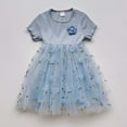 thumbnail image 1 of JUoaLXG Toddler Girls Casual Dresses Summer Children Short Sleeve Flowers Print Mesh Dress Holiday Wear,Blue,3-4 Years, 1 of 4