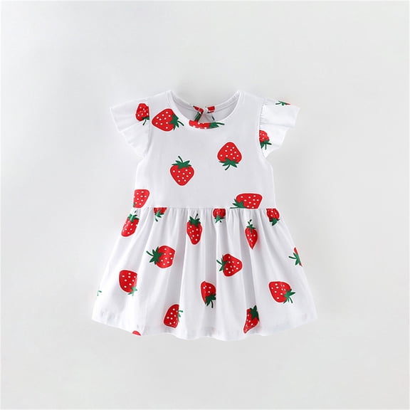 JUoaLXG Toddler Girls Casual Dresses Summer Floral Printing Princess Beach Children'S Dress Sportwear,White,3-4 Years