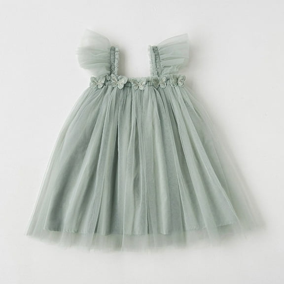 JUoaLXG Toddler Girls Casual Dresses Summer Fly Sleeve Party Dance Party Dress Outwear,Green,3-4 Years