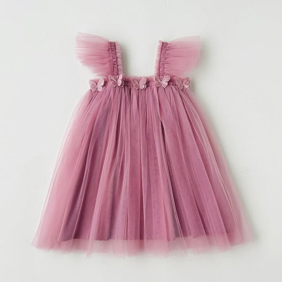 JUoaLXG Toddler Girls Casual Dresses Summer Fly Sleeve Party Dance Party Dress Sportwear,Pink,2-3 Years