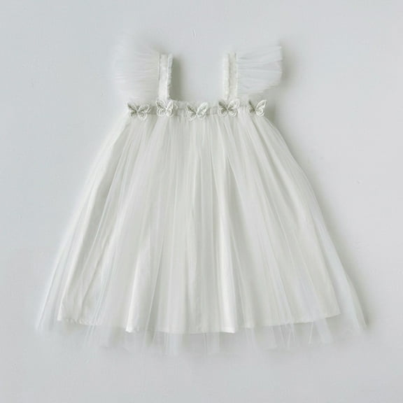 JUoaLXG Toddler Girls Casual Dresses Summer Fly Sleeve Party Dance Party Dress Sportwear,White,2-3 Years