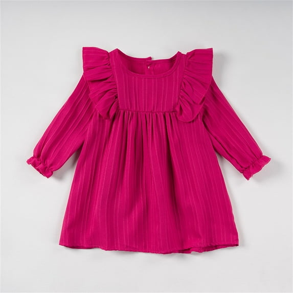 JUoaLXG Toddler Girls Casual Dresses Summer Baby Spring Autumn Solid Color Round Neck Long Sleeve Kids Dress Activewear,Pink,3-4 Years