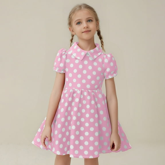 JUoaLXG Toddler Girls Casual Dresses Summer Party Sleeveless Gown Kid Dots Print Floral Children Princess Dress Daily-Wear,Pink,4-5 Years