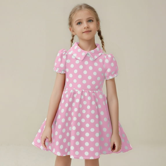 JUoaLXG Toddler Girls Casual Dresses Summer Party Sleeveless Gown Kid Dots Print Floral Children Princess Dress Outwear,Pink,9-10 Years