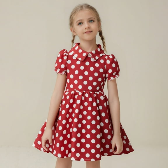 JUoaLXG Toddler Girls Casual Dresses Summer Party Sleeveless Gown Kid Dots Print Floral Children Princess Dress Sportwear,Red,4-5 Years