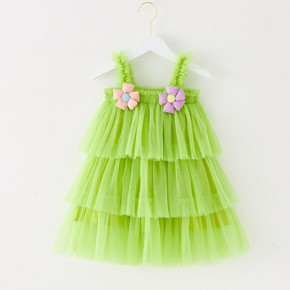 JUoaLXG Toddler Girls Casual Dresses Summer Sleeveless Floral Party Tiered Dance Party Dress Outwear,Green,5-6 Years