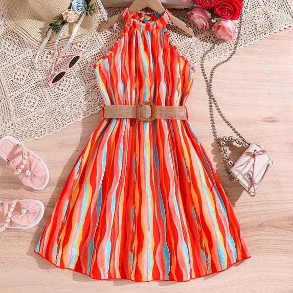 JUoaLXG Toddler Girls Casual Dresses Summer Tie Dye Print Crew Neck Sleeveless Floral Print Kids Dress Streetwear,Pink,7-8 Years
