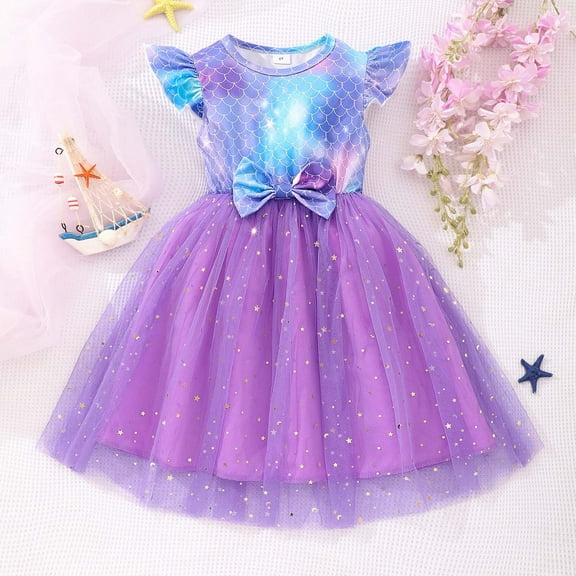 JUoaLXG Toddler Girls Casual Dresses Summer Tule Tutu Kids Sleeve Princess Dress Activewear,Purple,6-7 Years