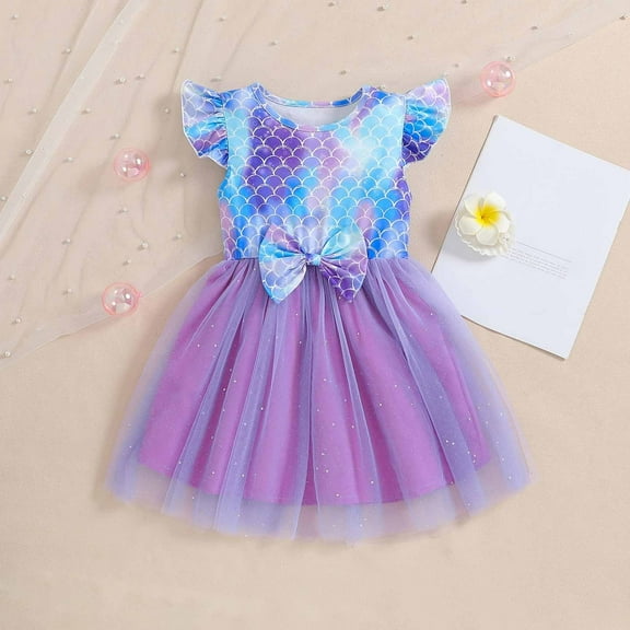 JUoaLXG Toddler Girls Casual Dresses Summer Tule Tutu Kids Sleeve Princess Dress Holiday Wear,Purple,3-4 Years
