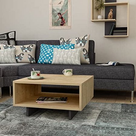 JV Home Hola 24 Inch Small Coffee Table with Storage Stylish | Modern Tables de Chevet with Shelf Low Square Coffee Tables for Living Room Bedroom (Oak - Dark Grey)