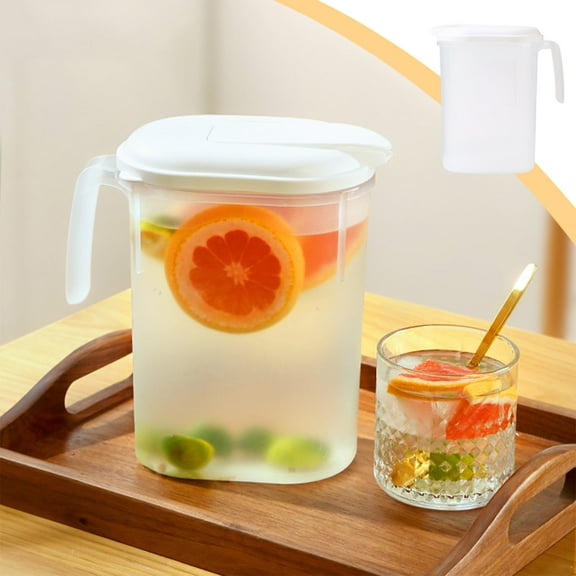 JVBTVB 1. 8L Beverage Pitcher with Lid, Hot & Cold Resistant Food Grade Plastic, Wide Mouth Fruit Infuser for Lemonade Iced Tea, Easy Clean & Portable Drink Dispenser, 7.67x5.11x3.93in