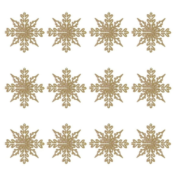 JVBTVB 12-Pack 4-Inch Unbreakable Plastic Snowflake Christmas Tree Ornaments, Gold Hollow Shatterproof Hanging Pendants for Xmas Home Party Decorations