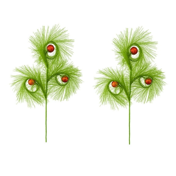JVBTVB 2-Pack Christmas Tree Picks, 16.9 Inch Realistic Green Foam Ball Branch Decor for DIY Holiday Wreaths, Centerpieces, Festive Arrangements