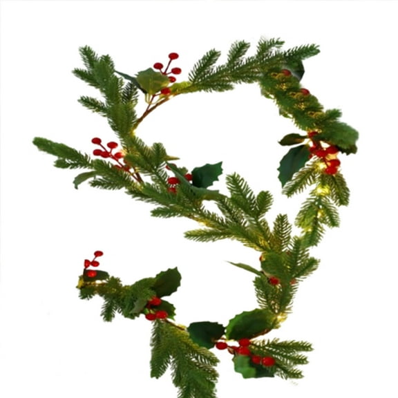 JVBTVB 200/300LED Christmas Artificial Pine Garland with Cones Berries Lights for Indoor Outdoor Decor Battery Operated