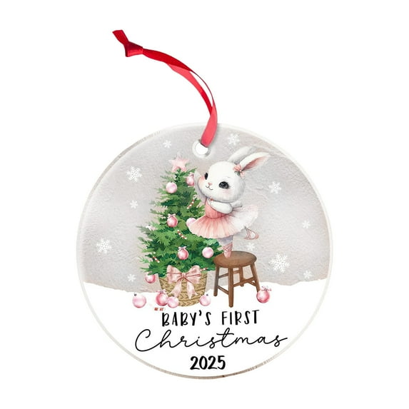 JVBTVB 2025 First Christmas Ornament, Personalized Baby's First Christmas Acrylic Ornament with Cute Cartoon Tree & Animals, Commemorative Keepsake for Infant Boy or Girl, Christmas Tree Decoration
