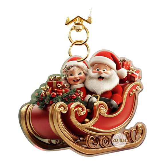 JVBTVB 2D Acrylic Santa Claus Sled Keychain for Car and Backpack - Versatile Christmas Holiday Decorations, Durable Ornament and Ideal Gift for Festive Season
