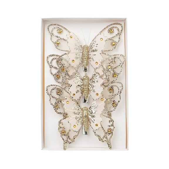 JVBTVB 3Pcs Christmas Tree Butterflies Ornaments, Glitter Plastic Hanging Decorations for Xmas Home Party Festive Scene Milieu