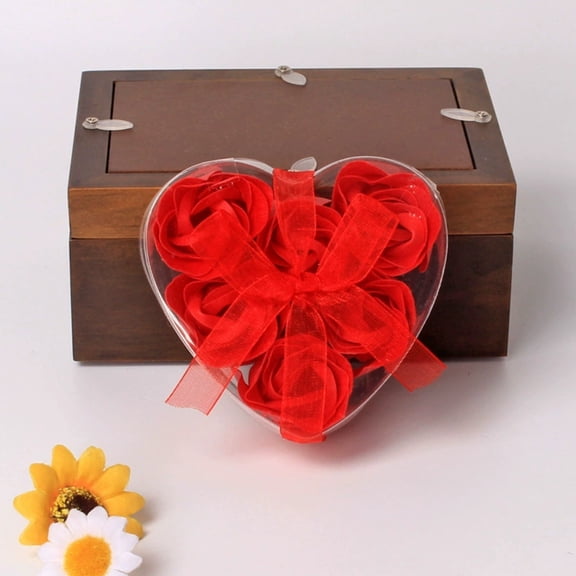 JVBTVB 6 Heart Shaped Soap Flowers, Valentine'S Day Gifts For Her, Artificial Roses In Clear Heart Box With Ribbon, Romantic Home Desk Decor For Girlfriend Wife Birthday Anniversary