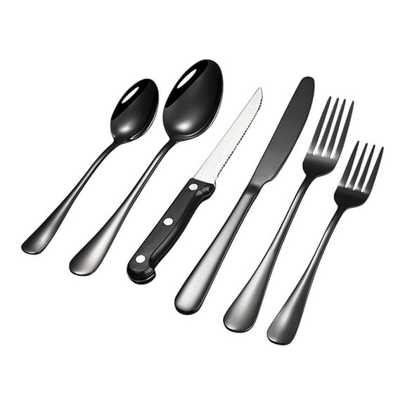 JVBTVB 6-Piece Stainless Steel Cutlery Set, Complete Dining Utensils Include Dinner Forks, Knives, Spoons for Household Kitchen, Restaurant & Party Service, Durable Dishwasher Safe Flatware