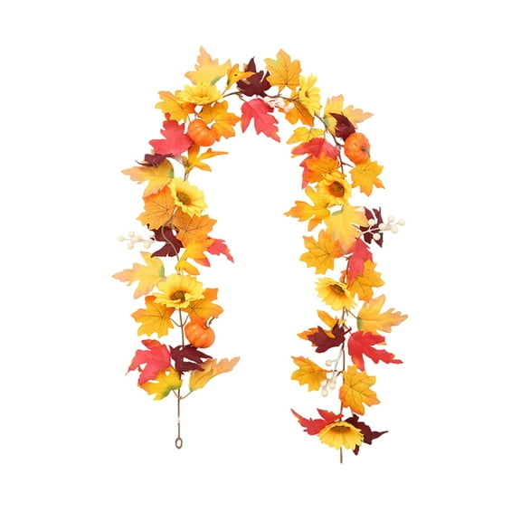 JVBTVB 69 Inch Artificial Maple Leaf Fall Garland for Thanksgiving Halloween Decor - Flexible Vine with Pumpkins and Sunflowers, Indoor Outdoor Holiday Hanging Decoration