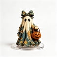 thumbnail image 1 of JVBTVB Acrylic Ghost Ornament Halloween Tabletop Decor Cute Blue Floral Ghost Figurine with Pumpkin Bucket for Mantel Shelf Fall Home Party Display, 1 of 6