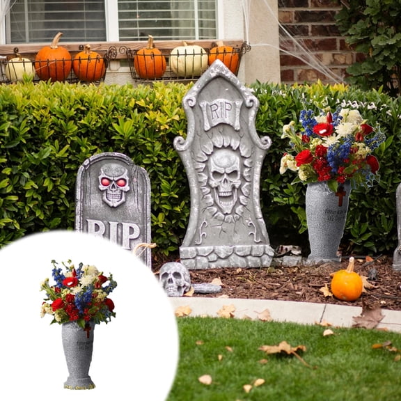 JVBTVB Angel Memorial Garden Vase with LED Lights Resin Graveyard Decoration for Pet or Human Remembrance, Halloween Outdoor Decor, Solar Powered Flower Vase with Cross Design, 9.45"x4.92"x4.53"
