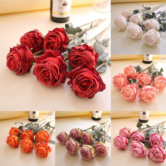 JVBTVB Artificial Flower Arrangements, 6 Pack of Burnt Rose Stems, Realistic Looking Vibrant Colors Faux Flowers for Home Wedding Centerpiece Decor, 14.9 Inch Faux Floral Bouquets (Vase Not Included)