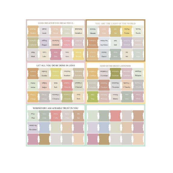 JVBTVB Bible Index Tabs, Bible Study Guide with Book Labels & Blank Tabs for Easy Scripture Navigation, Self-Adhesive and Removable, 6 Sheets 7.87 x 1. 57 Inch (20x4cm)