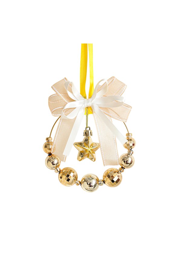 Christmas Car Wreath with Balls and Bow - Durable Plastic Hanging Decor for Auto, Front Door, Home, Tree - Holiday Ambience Scene Arrangement Gift - 5.5 Inches