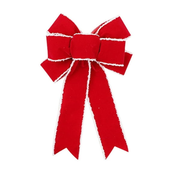 JVBTVB Christmas Flocking Bow 7-Loop Red Overlock Edge for Tree Decoration Gift Wrapping Holiday Decor
