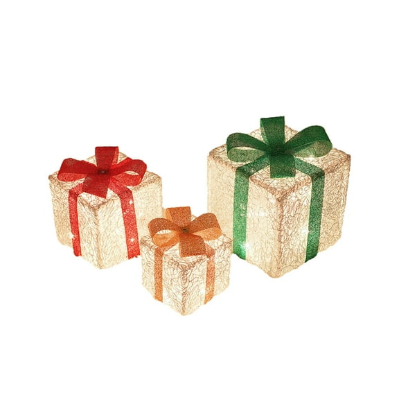 JVBTVB Christmas Gift Box Light Set 3-Piece Foldable Luminous Decorative Boxes with Warm White LED, Holiday Indoor Outdoor Ornaments for Tree, Porch, Yard