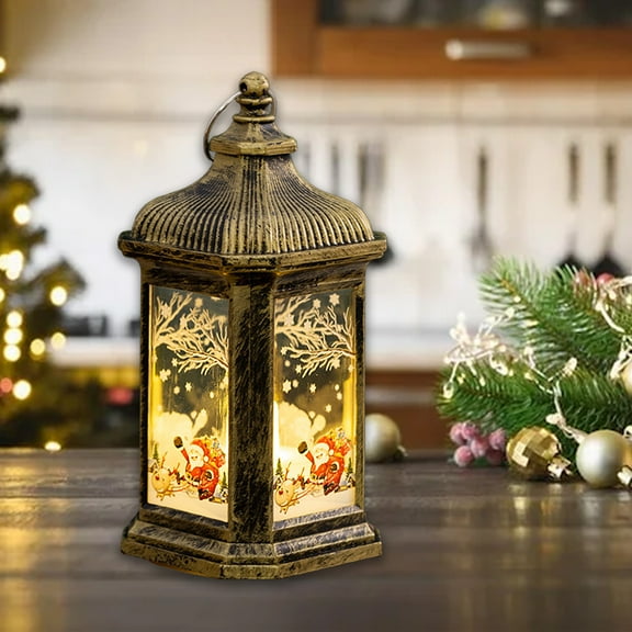 JVBTVB Christmas Hanging Lantern with LED Flameless Candles – Retro Windproof Window Ornament for Indoor & Outdoor Holiday Decor, Portable Night Light for Mantel, Porch, Tree (2-Pack)